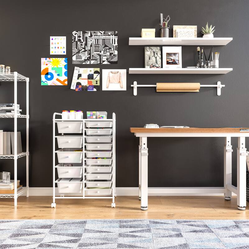 Storage Cart with 15 Plastic Drawers - Multi-Drawer Organizer for Home, Office, Craft, and Classroom