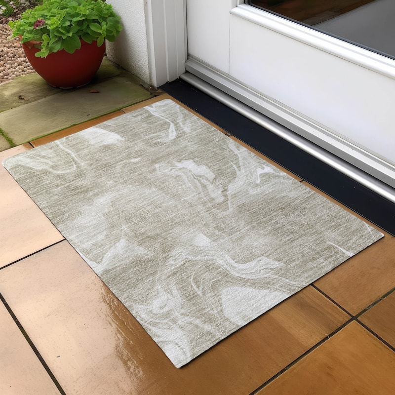 Machine Washable Indoor/ Outdoor Chantille Abstract Motion Rug - Taupe - 1'8" x 2'6"