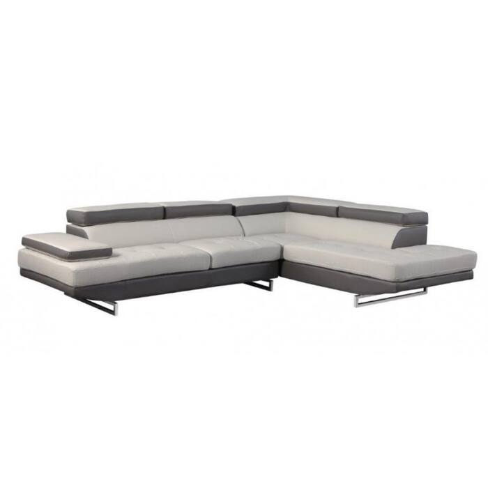 HomeRoots Gray Leather L Shaped Two Piece Corner Sectional - 124