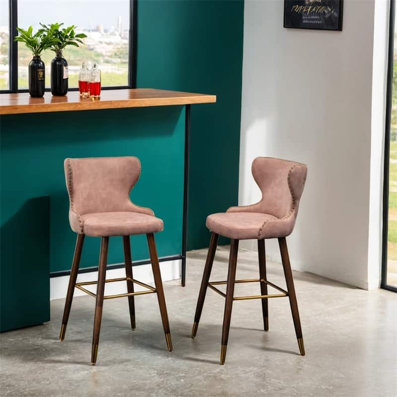 Modern Faux Leather Tufted Nailhead Trim Barstool Set of 2