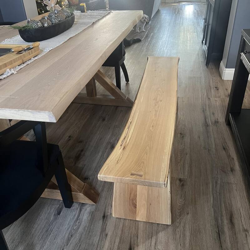 Rustic Live Edge Solid Elm Wood Dining Bench, Natural Finish - 63"