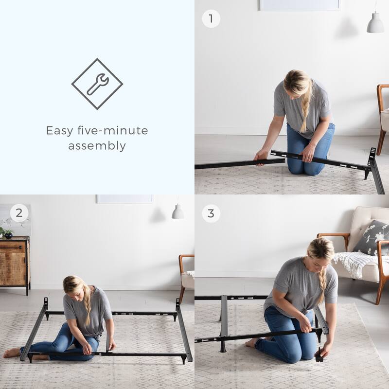 Brookside Universal Adjustable Metal Bed Frame with Center Support - Wheels or Glides