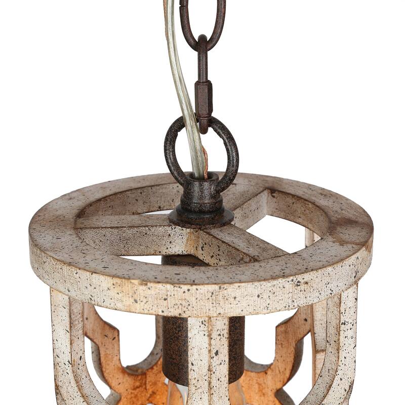 Farmhouse 1-Light Rustic Wood Pendant Light for Kitchen Island Dining Room - 6'' L x 6'' W x 11'' H