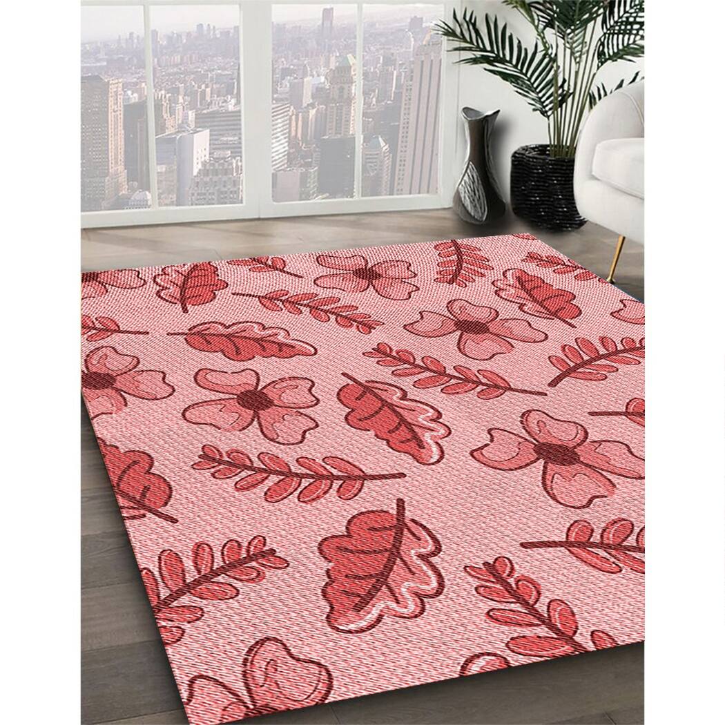 Ahgly Company Machine Washable Transitional Pastel Pink Area Rugs Bed