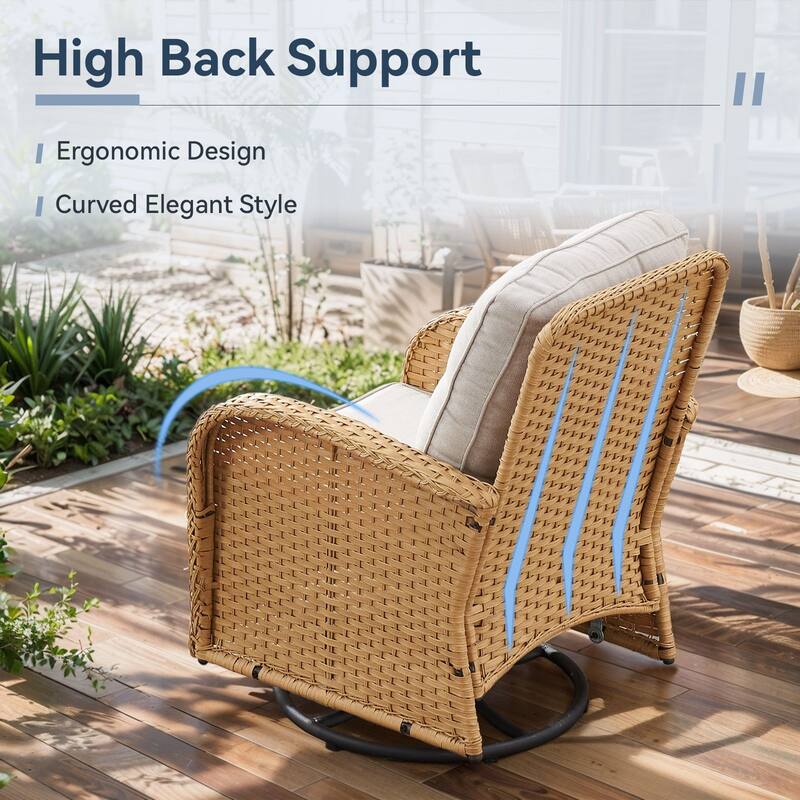 Gymojoy Ergonomic Swivel & Glider / Rocking Chair Set with Side Tables Outdoor Patio Furniture Set