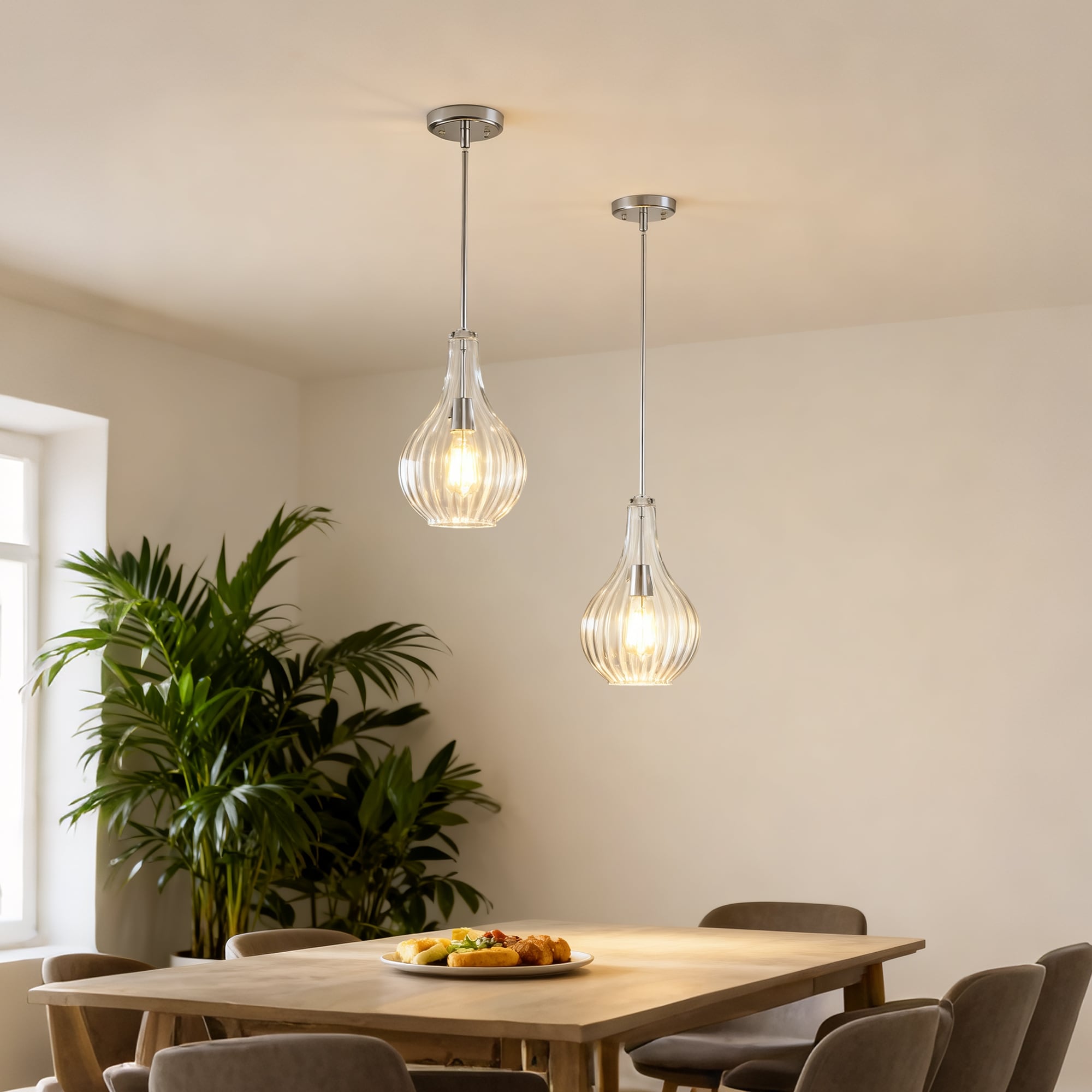 Matte Black/Chrome 1-Light 8 inch Pendant with Clear Glass Shade