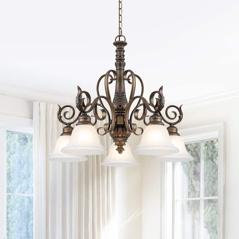 5-Light Oil Rubbed Bronze Chandelier Glass Bell Shades Traditional - Dia.26.81-in
