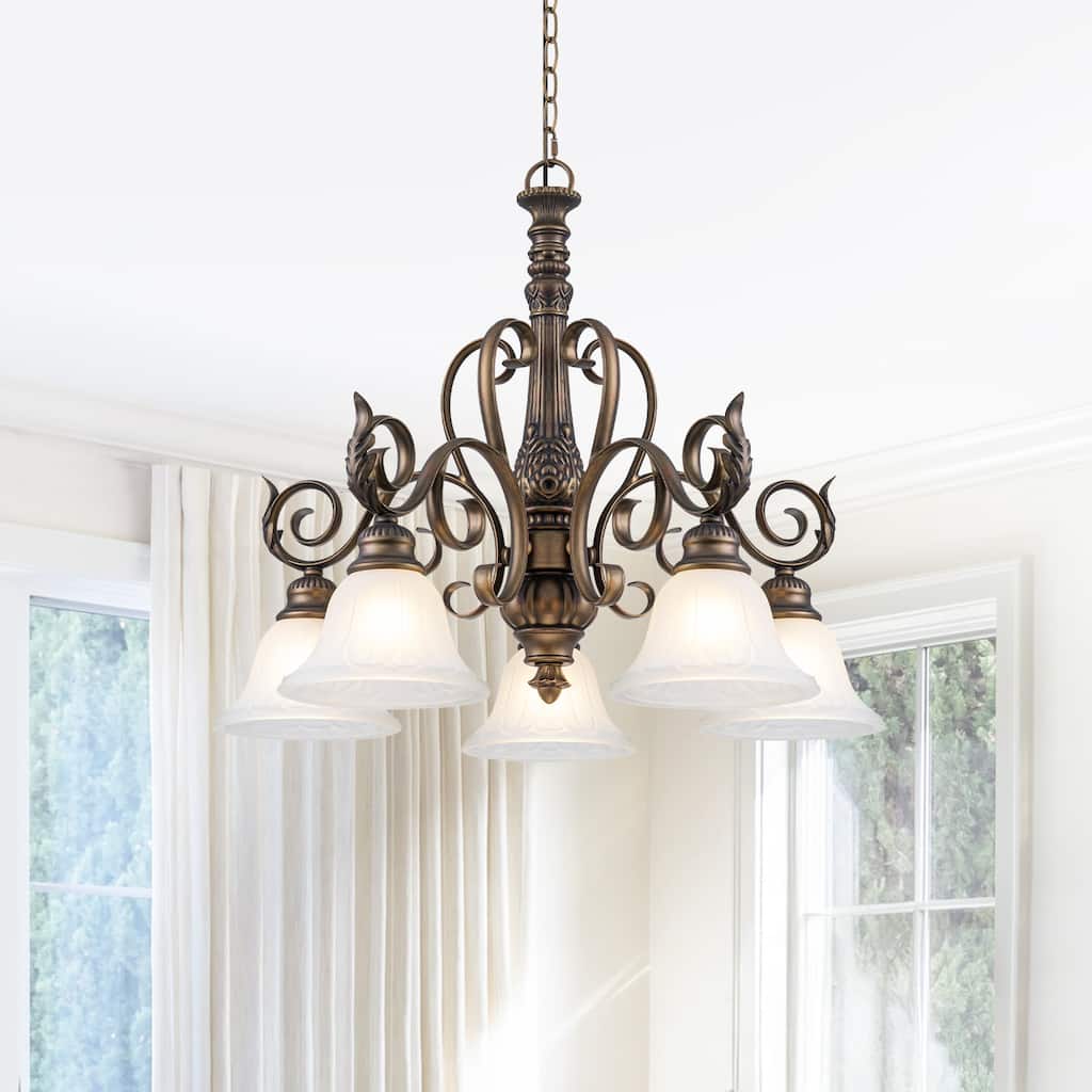5-Light Oil Rubbed Bronze Chandelier Glass Bell Shades Traditional - Dia.26.81-in