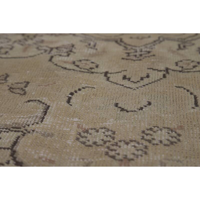 Floral Tabriz Persian Vintage Area Rug Handmade Beige Wool Carpet - 9'8" x 12'4"