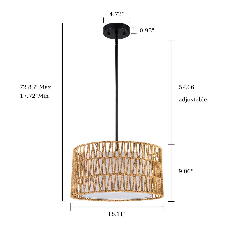 Farmhouse 1-Light Drum Pendant Light with Woven Shades - Black