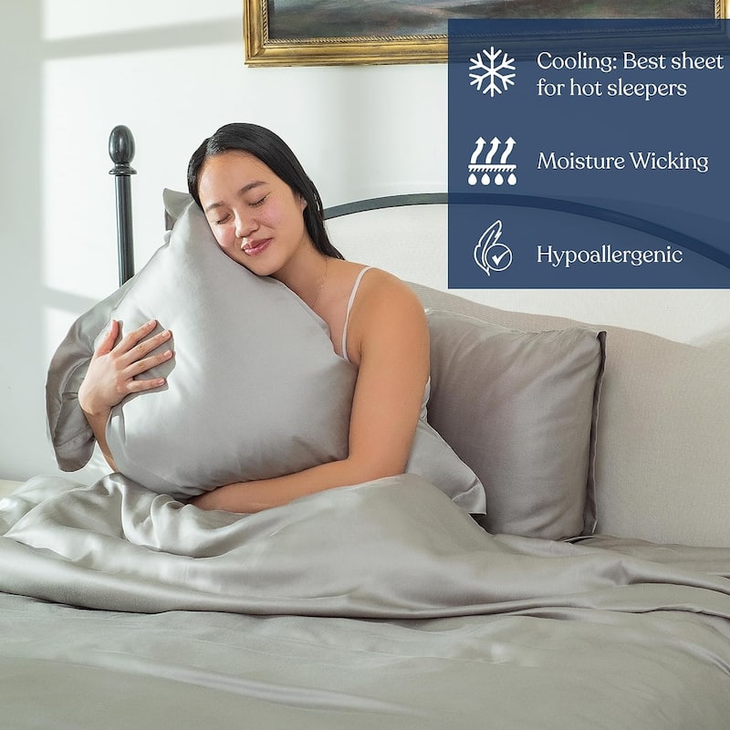 Delara 100% Eucalyptus Lyocell Tencel Bedding Sheet Bundle, Naturally Cooling, Super Soft, Moisture-Wicking, Smooth & Breathable