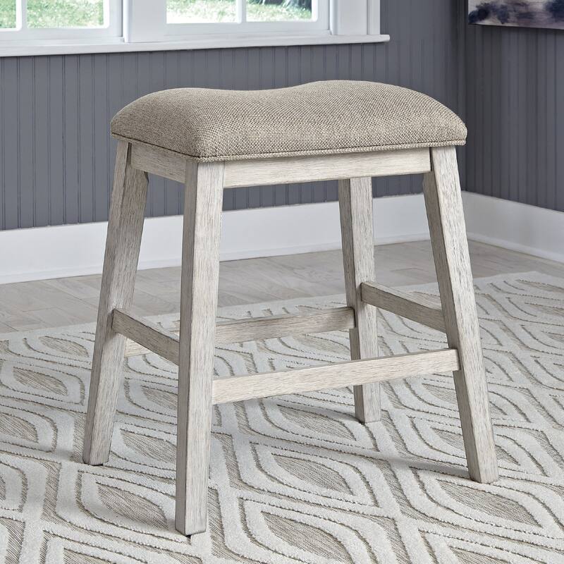 Signature Design by Ashley Mill Hill Grey and White Upholstered Counter Stool (Set of 2)