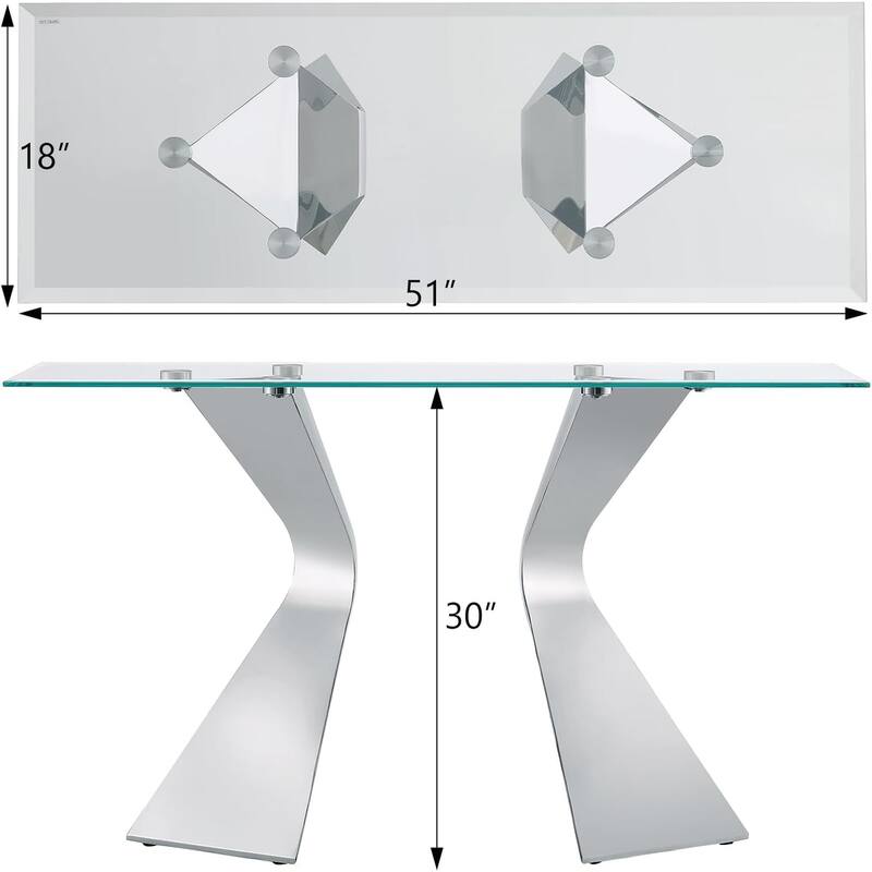 Luxury 51 inch Console Table Rectangular Sofa Entryway Console Table with Rectangle Tempered Glass Top and Metal Legs