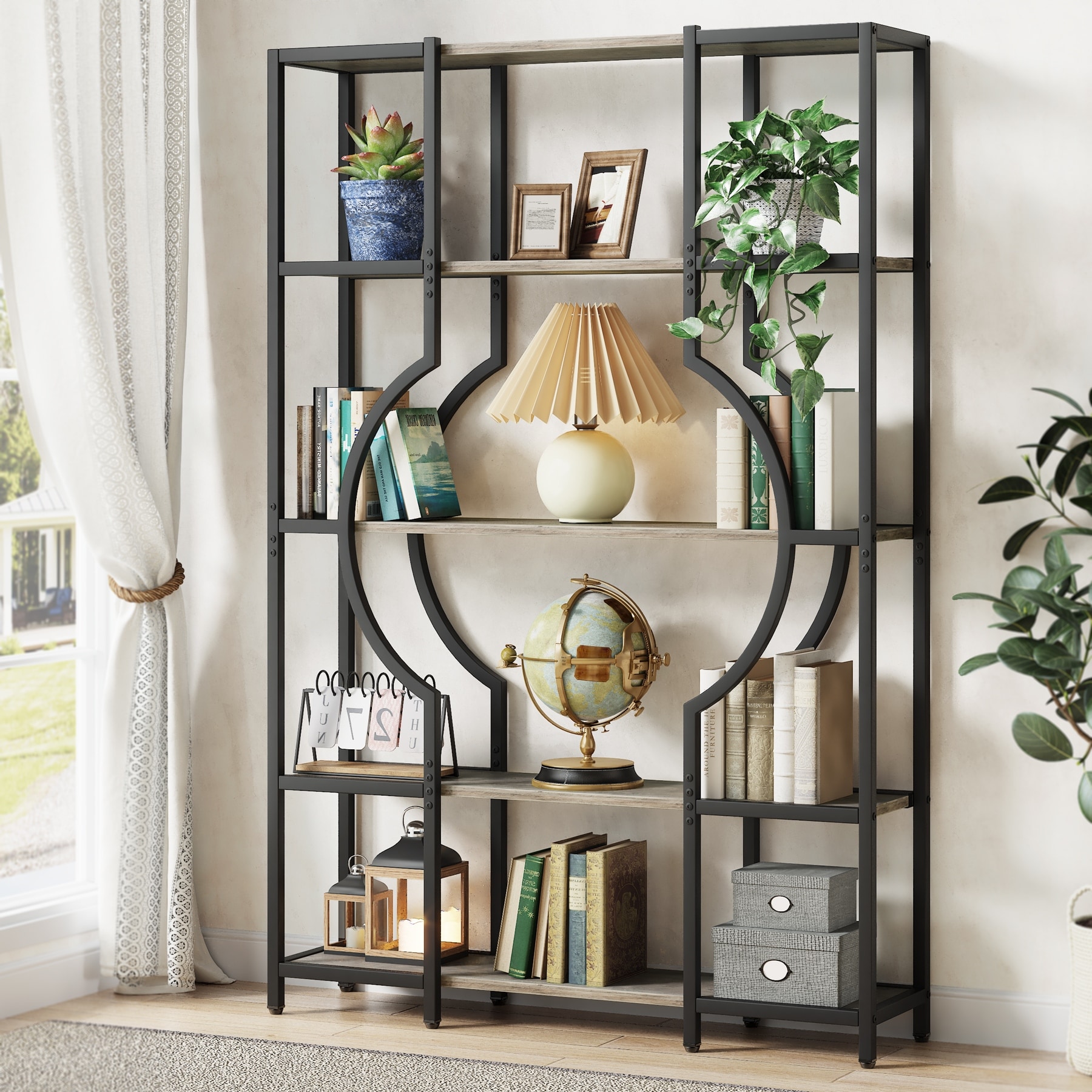Rustic Tall Bookcase Open Booshelf with Unique Guitar Shape Design Bed Bath Beyond 40783879