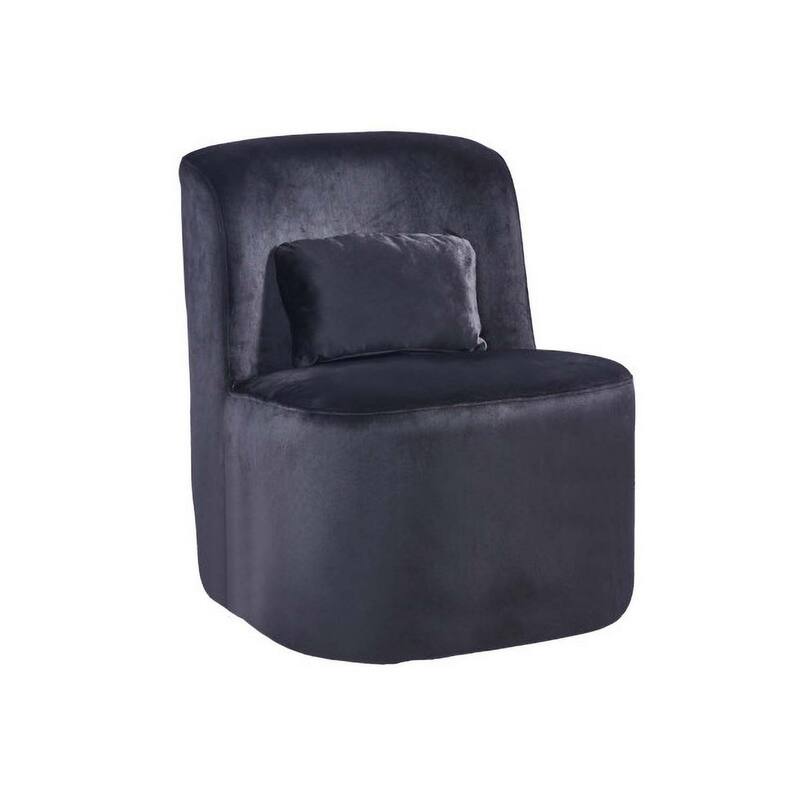 Suma 25 Inch Slipper Accent Chair with Pillow, Black Velvet Upholstery