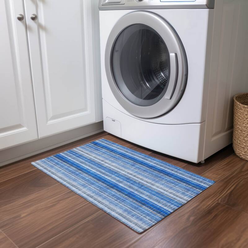 Machine Washable Indoor/ Outdoor Striped Chantille Rug