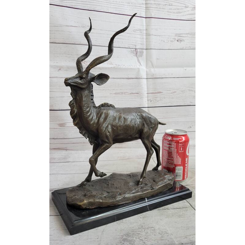 Kudu Antelope Bronze Statue Sculpture Figure On Marble Base Signed Original Art