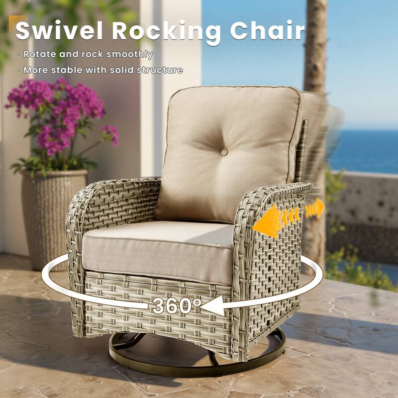 XIZZI 13-Piece Outdoor Wicker Sectional Swivel Chairs Set with Firepit Table