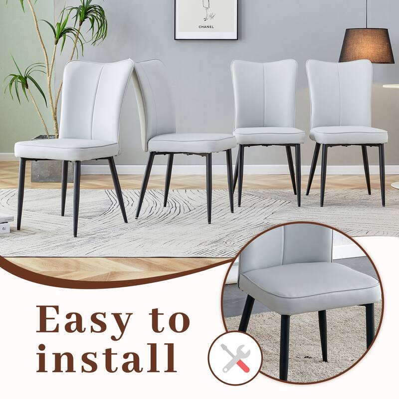 Roomfitters 5pcs Black Marble MDF Dining Table Set with Stripe Backrest PU Chairs, Kitchen or Dining Use, Gray