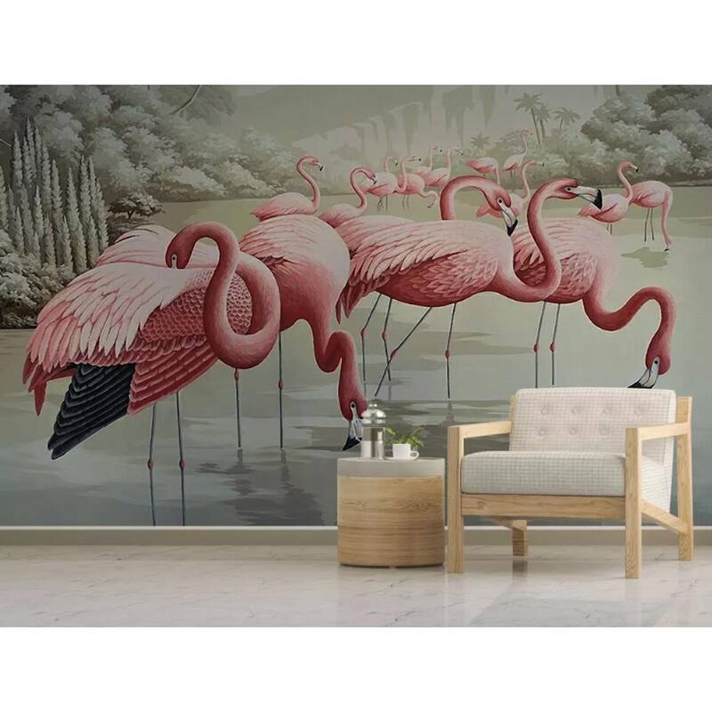 GK Wall Design Flamingo Vintage Lake Landscape Retro Removable Wallpaper