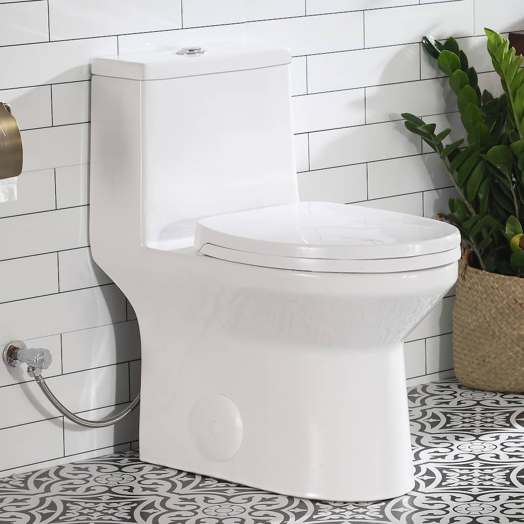 HOROW One-piece 0.8 GPF/1.28 GPF High Efficiency Dual Flush Elongated Toilet in. White Soft-Close Seat Included ADA Height