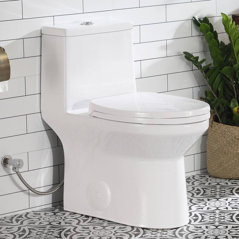 HOROW 1 Piece High Efficiency Dual Flush Elongated Toilet White Soft Close Seat ADA Height - N/A - White
