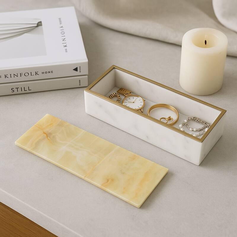 Onyx Decorative Storage Box with Lid - White, 9 in. - 9" x 3" x 2"