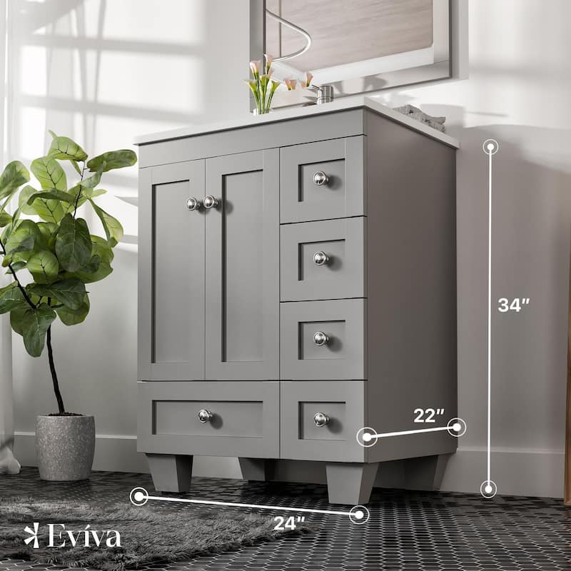 Eviva Acclaim 28"W Gray Bath Vanity with WH Quartz Top - 24''
