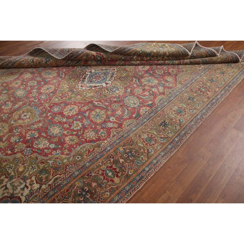 Kashan Vegetable Dye Persian Antique Area Rug Handmade Wool Carpet - 6'5" x 10'5"