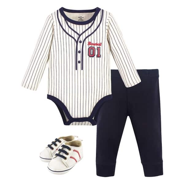 slide 1 of 1, Little Treasure Baby Boy Cotton Bodysuit, Pant and Shoe 3pc Set, Baseball Uniform 0-3 Months - Baseball