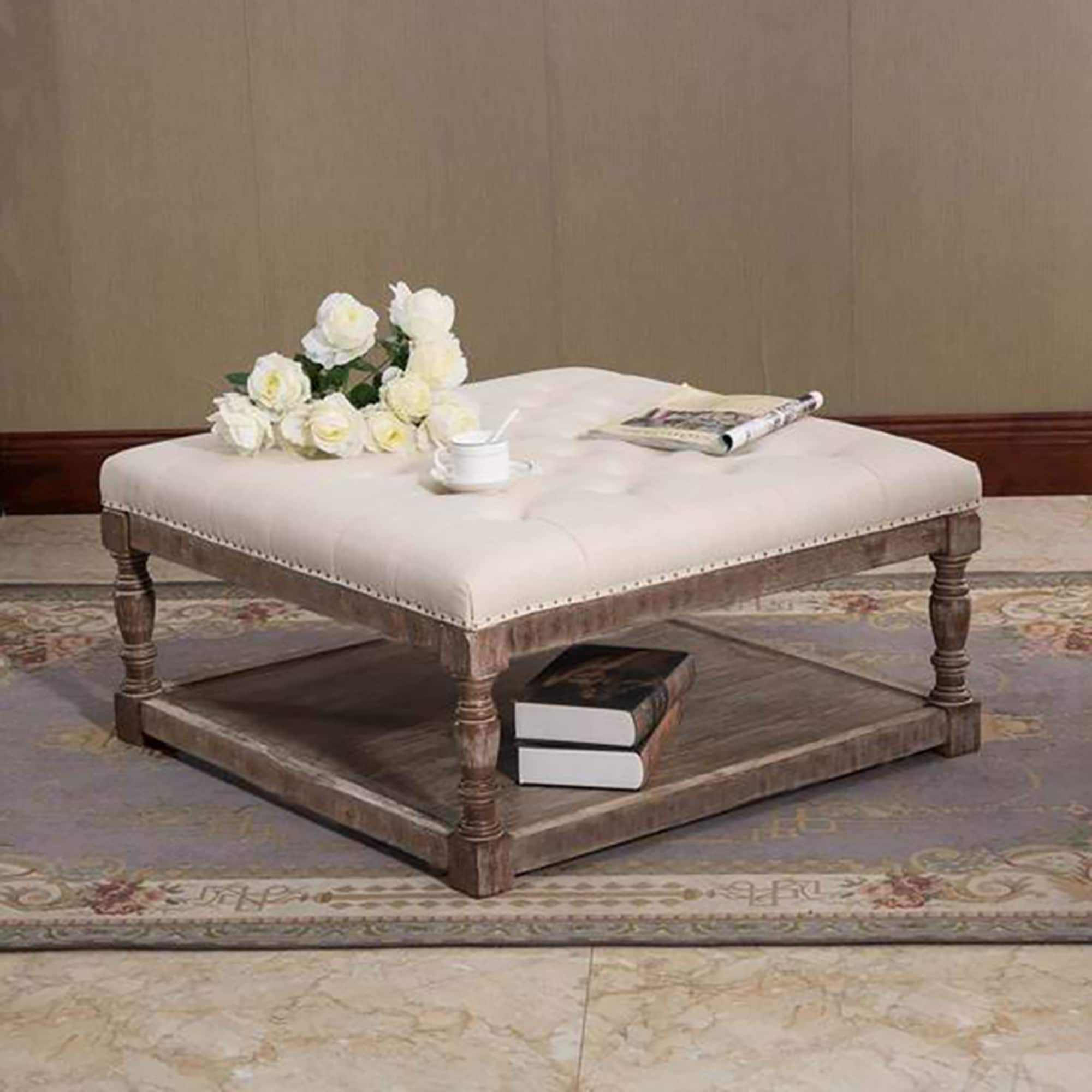 Cairona Tufted Textile 34 Inch Shelved Ottoman Table On Sale Overstock 13681401