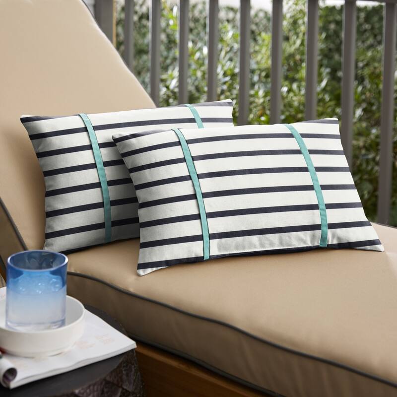 Sunbrella Blue Stripes with Aruba Blue Indoor/Outdoor Lumbar Pillows (Set of 2)