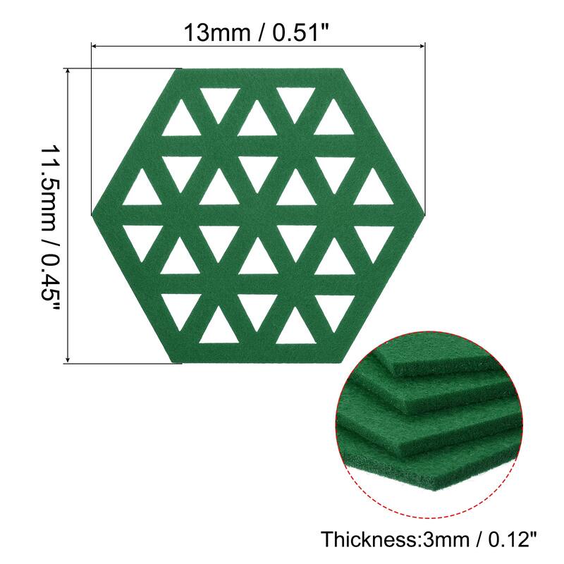 Felt Coasters, Hexagonal Pad Coaster for Drink Cup Pot Bowl Vase - Green