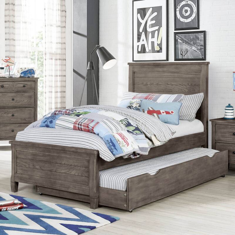 Furniture of America Lanister Wood Wire-Brushed Warm Grey Kids Panel Bed with Trundle