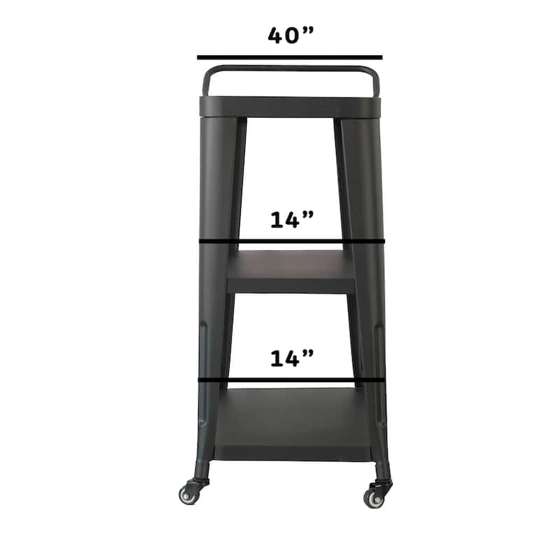 Modern Metal Black 3-Tier Rolling Serving Bar Cart - 24" L x 14" W x 31" H