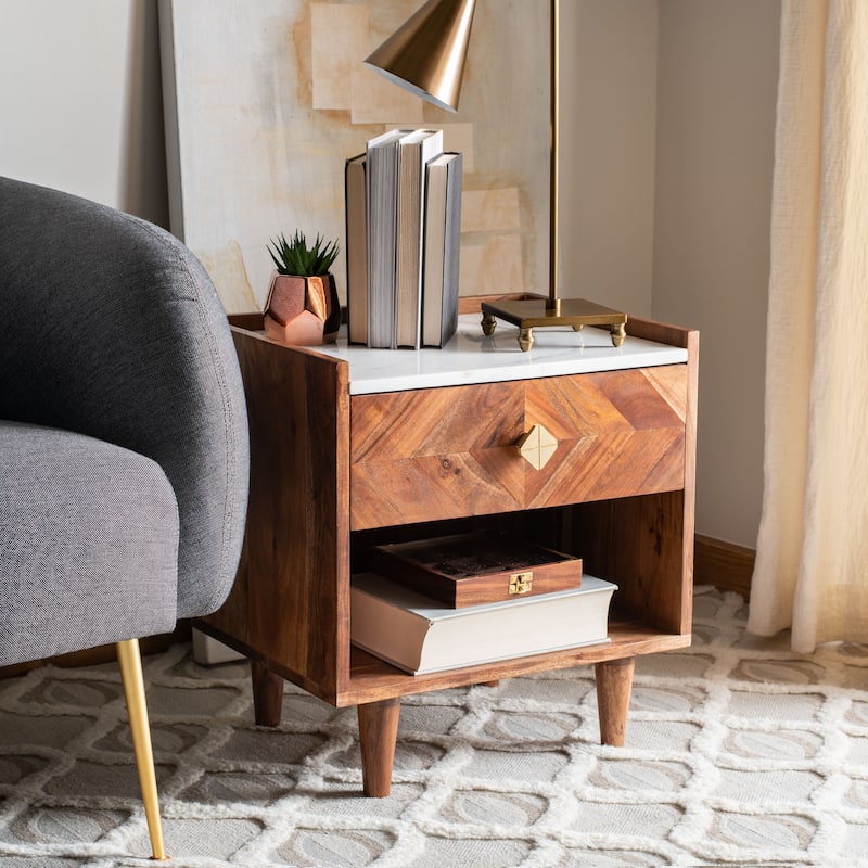 SAFAVIEH Alivia Parquet 1-Drawer 1-Shelf Nightstand - Natural