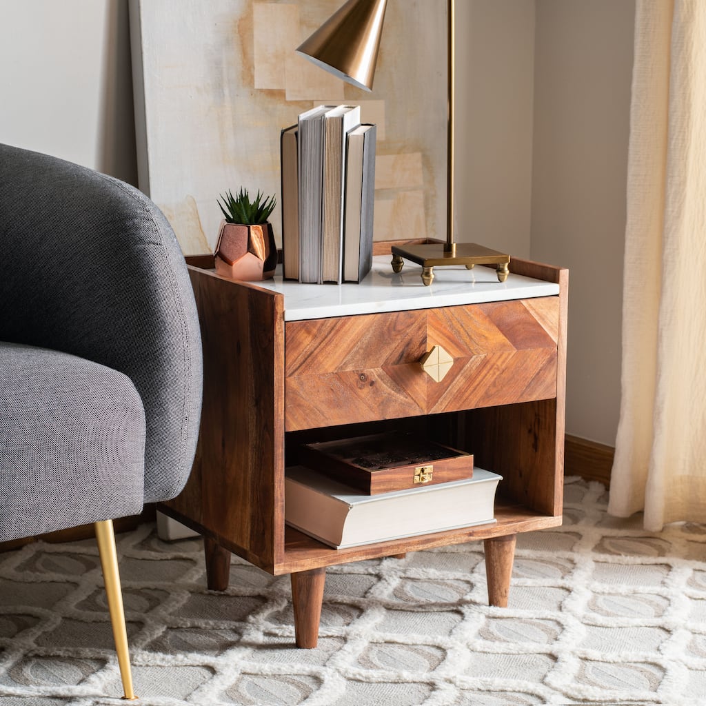 SAFAVIEH Alivia Parquet 1-Drawer 1-Shelf Nightstand