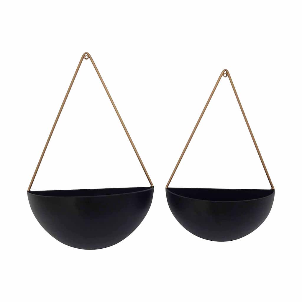 Set of 2 Black and Gold Half Moon Wall Hanging Planters 18.25"