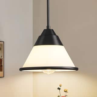 Kitchen Island Dining Room Lighting Pendant Lamp, Single Light with Creamy White Frosted Glass Shade
