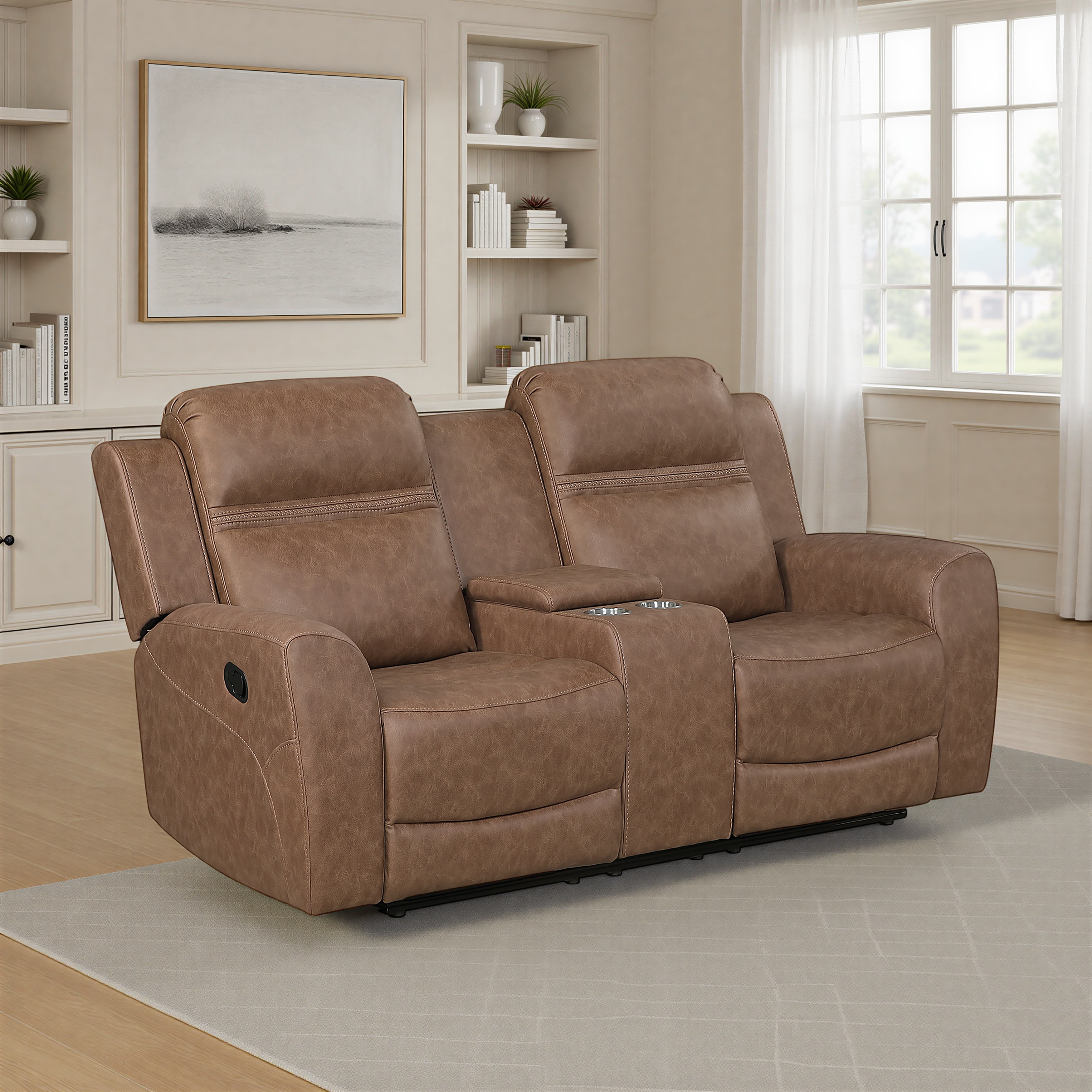 Elara 74" Microfiber Manual Double Reclining Loveseat with Console