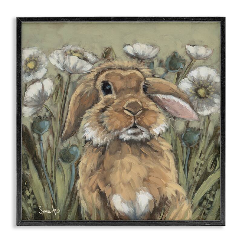 Stupell Rabbit in Poppy Garden Framed Giclee Art Design By Sara G. Designs - 12 x 12 - Black