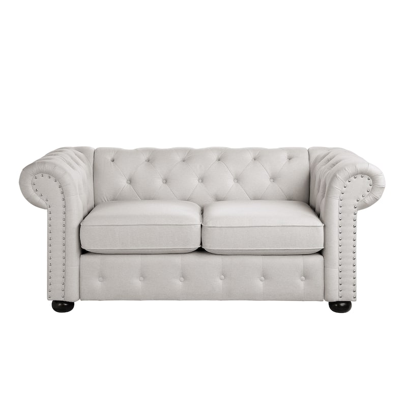 Corvus Aleksis Tufted Chesterfield Loveseat Sofa - Beige