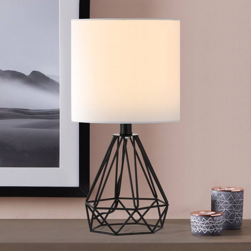 Getledel 15.5-inch Modern Cage Table Lamp Bedside Lamp - Black