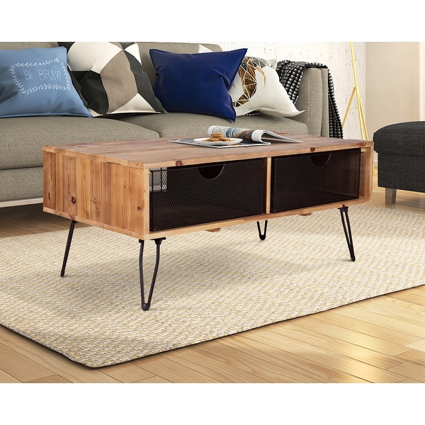 Reclaimed wood coffee table online with hairpin legs
