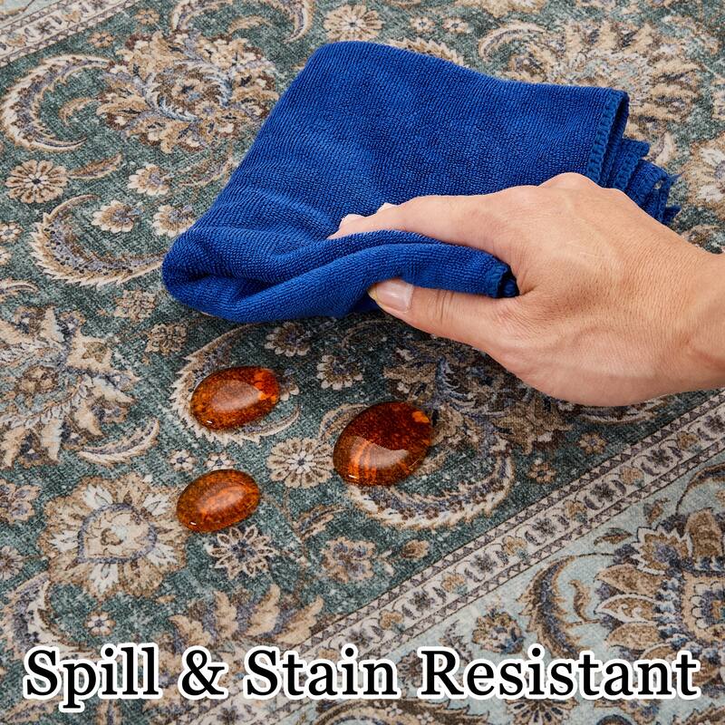 Washable Area Rugs for Living Room Stain Resistant Carpet Vintage Rugs Bedroom Low Pile Non Slip Accent Carpet