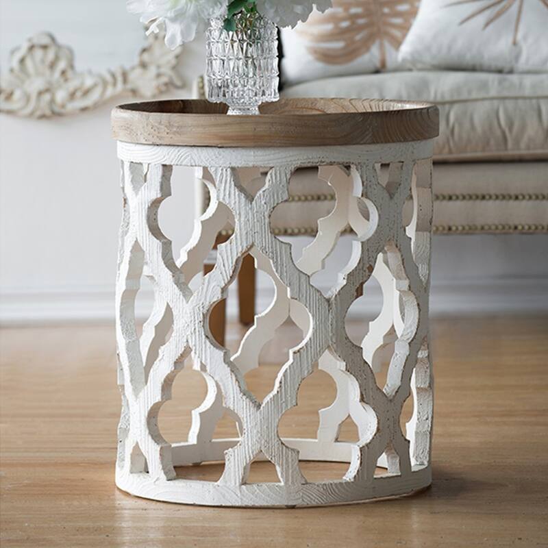 23" Large Distressed White Side Table