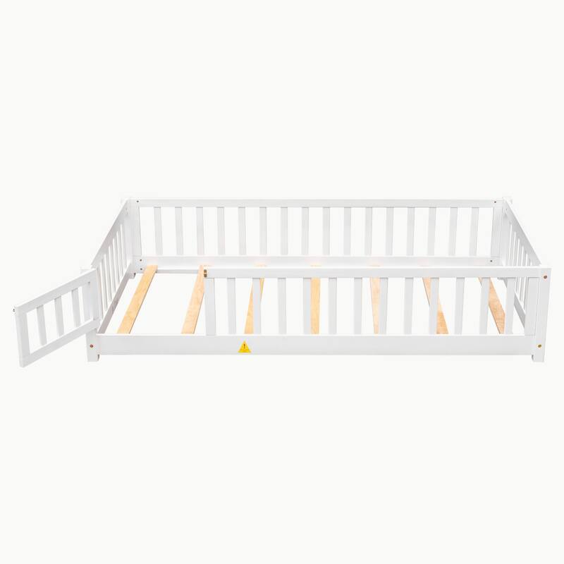 Pine Wood Floor Platform Bed with Fence and Door