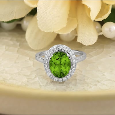 Auriya Vintage 2 5/8ct Oval Peridot and Halo Diamond Engagement Ring 1/3ctw 14k Gold