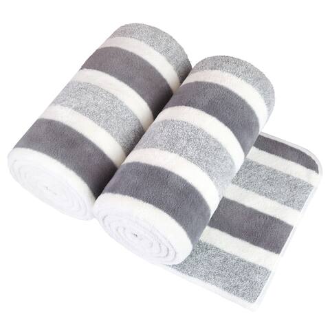 2 Pack Fleece Stripe Bath Towel with Loop