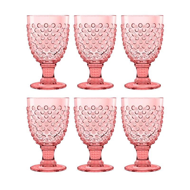 Abode Homewares Hobnail Acrylic Wine Glass - 17 oz - Set of 6 - Pink